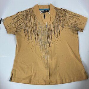 Womens Jamie Sadock Full Zip Shirt Short Sleeve Falling‎ Water Feather Pattern M